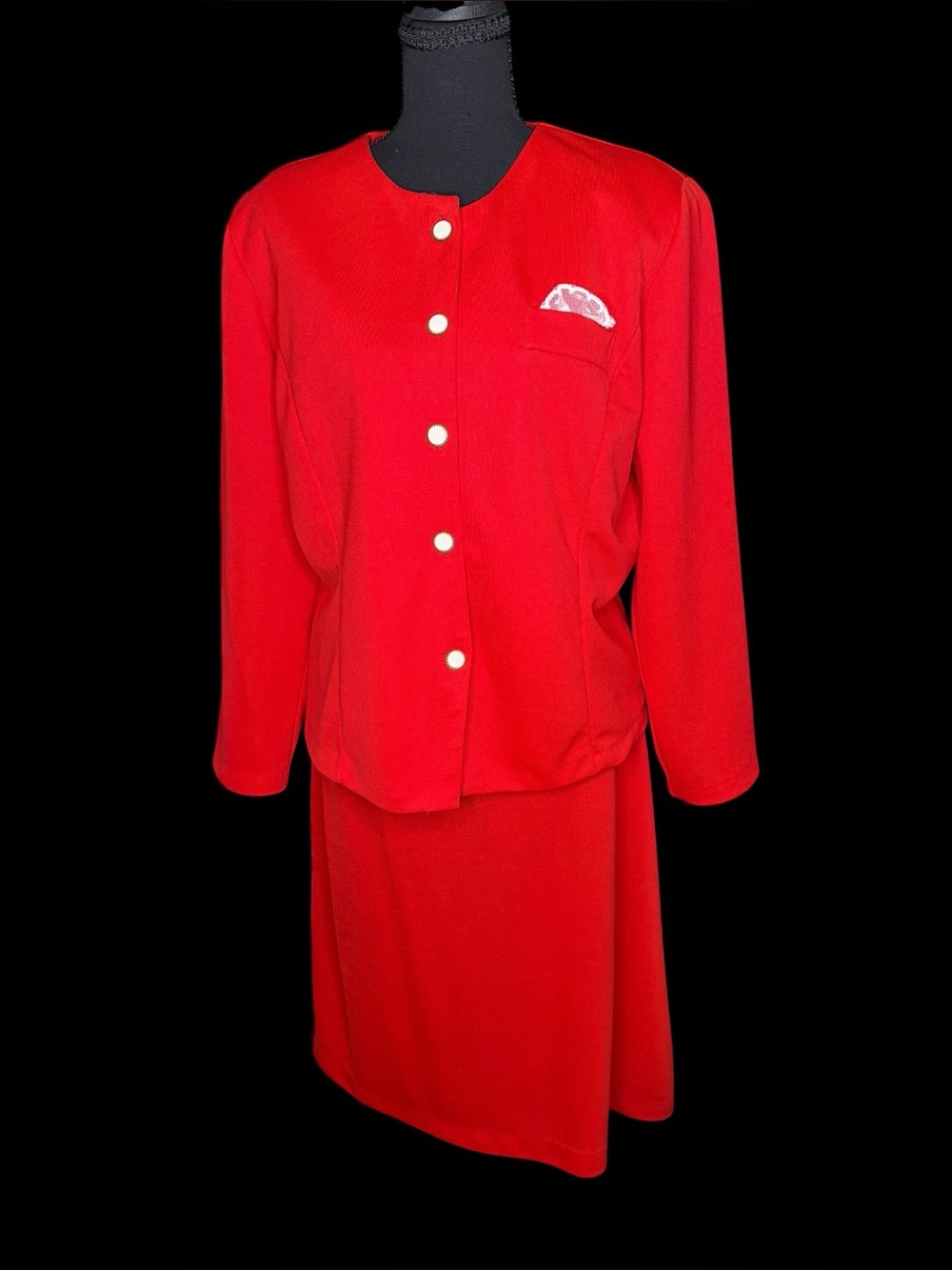 Pablo Collection 80s Vtg Red Skirt Suit Set Blazer Sz 16P